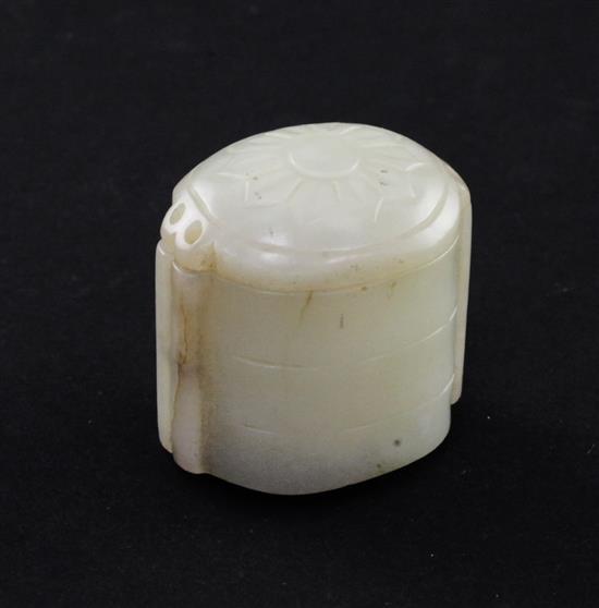 An unusual Chinese pale celadon jade single case inro, 19th century, made for the Japanese market, height 3cm